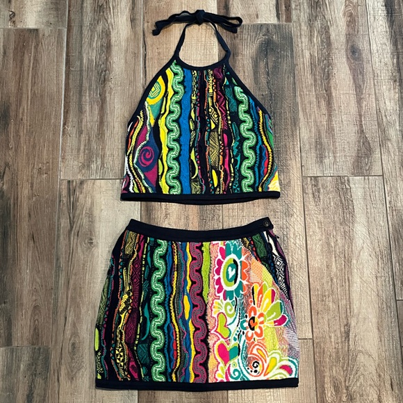 COOGI Dresses & Skirts - *SOLD* Vintage COOGI multicolor 2 piece Bodycon mini skirt and halter top dress
